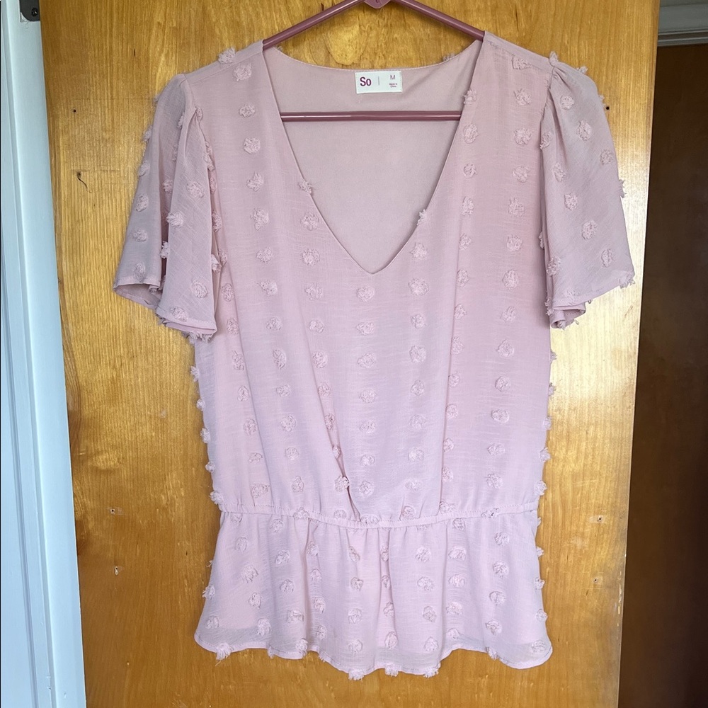 SO Dusty Rose V-Neck Peplum Blouse